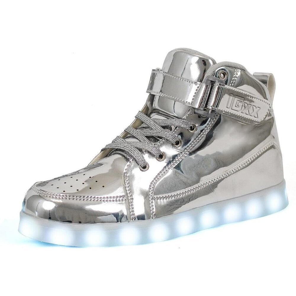 ⚡Unisex Silver Fashion USB Recharging High Top LED Light Up Casual Sneakers